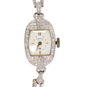 A Hamilton, diamond, platinum and 14k white gold wristwatch