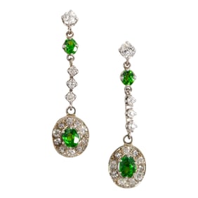 A pair of tsavorite garnet, diamond and platinum earrings