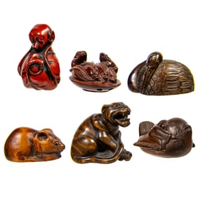 (lot of 6) Japanese wood netsukes