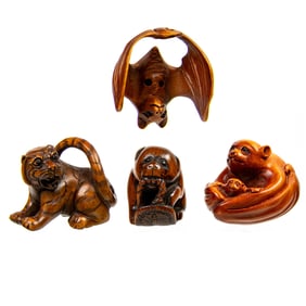 (lot of 4) Japanese boxwood netsukes