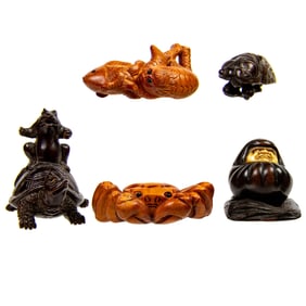 (lot of 5) Japanese wood netsukes