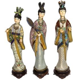 (lot of 3) Chinese cloisonne and enameled silver figures