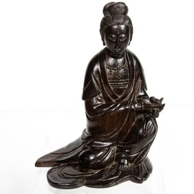 A Chinese hardwood figure of Guanyin