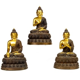 (set of 3) Himalayan parcel-gilt bronze Buddha figures