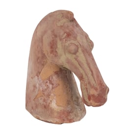 A Chinese painted terra cotta horse head