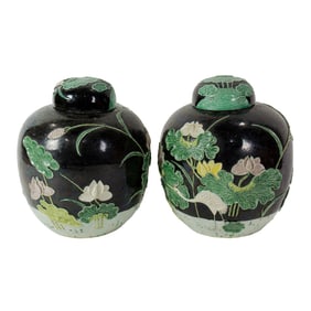 A pair of Chinese famille verte jars