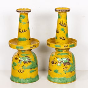 A Pair Chinese sancai glazed altar sticks