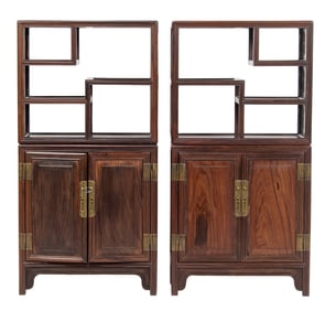 A pair of Chinese huanghuali curio cabinets