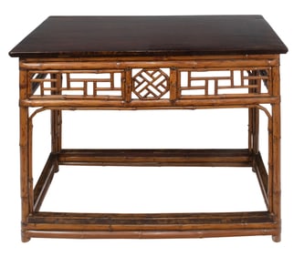 A Chinese bamboo and lacquer side table