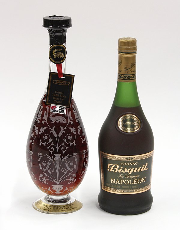 French Cognac group: (lot of 2) French Cognac including Bisquit Napoleon Fine Champagne Cognac, France and J.G. Monnet & Co. Extra Belle Réserve, Cognac, Grande Champagne Cognac, France, each 750ml