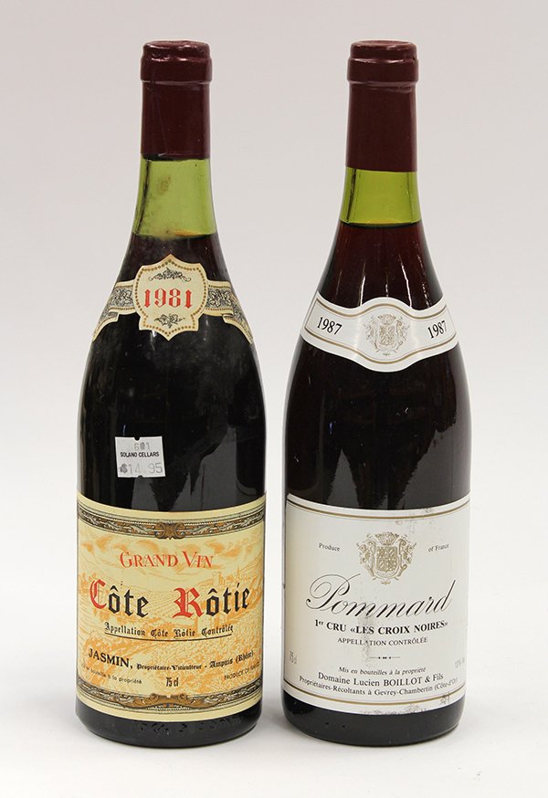 French wine group: (lot of 2) French wine including 1987 Domaine Lucien Boillot & Fils Les Croix Noires, Pommard Premier Cru, France, and 1981 Patrick Jasmin Cote Rotie, Rhone, France, each 750ml