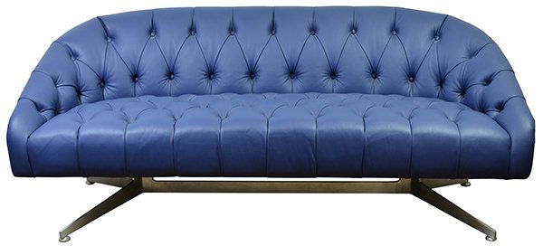 Modern leather sofa by Ward Bennet: Modern leather sofa by Ward Bennet,, Lehigh Leopold circa 1965, the blue tufted leather seat rising on an aluminum footed base, 29.5"h x 74" w x 32"d