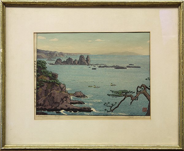 Japanese Modern Woodblock Print, Yoshida Toshi, Izu: Yoshida Toshi (Japanese, 1911-1995), 'Izu, Irozaki Day', modern woodblock print, lower right with artist seal, lower margin with title and signature, left margin with the title in Japanese, dated Show