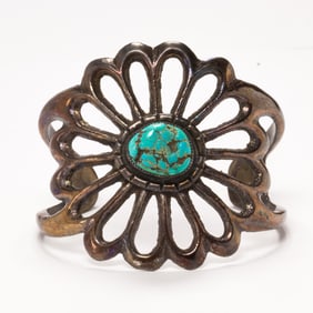 A native american turquoise and silver bangle bracelet