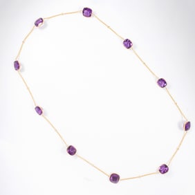 A amethyst, diamond and an 18k gold necklace