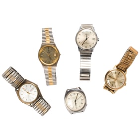 A Group of four men's watches and one watch face