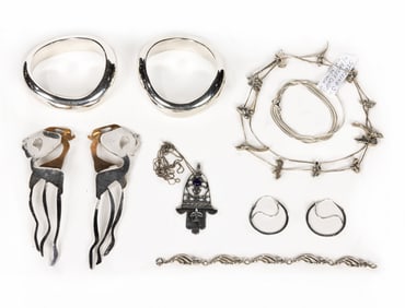 A Lot of Sterling jewelry, including (2) bangles, (3) necklaces, a pair earring, a Danecraft link