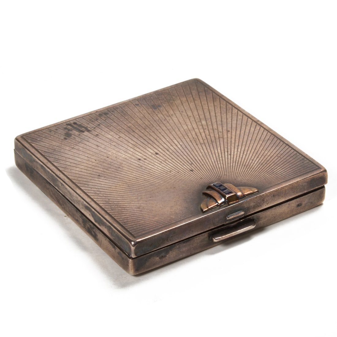 A 14k sterling silver compact with (3) sapphires (1 of 2)