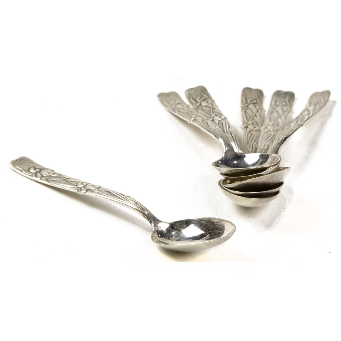 Six Tiffany & Co Vine pattern sterling demitasse spoons with iris relief (1 of 1)