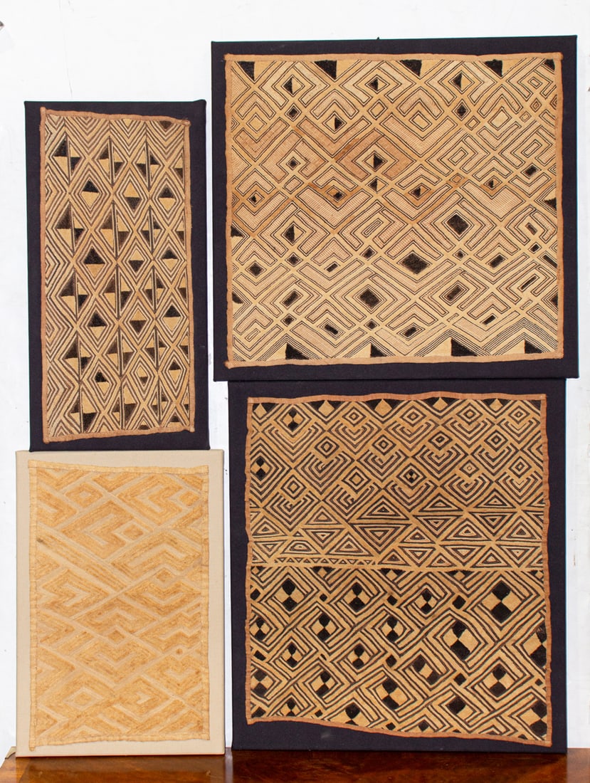 Four mounted Kuba cloth raffia panels (1 of 1)