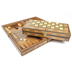 Two Persian levantine inlaid backgammon sets