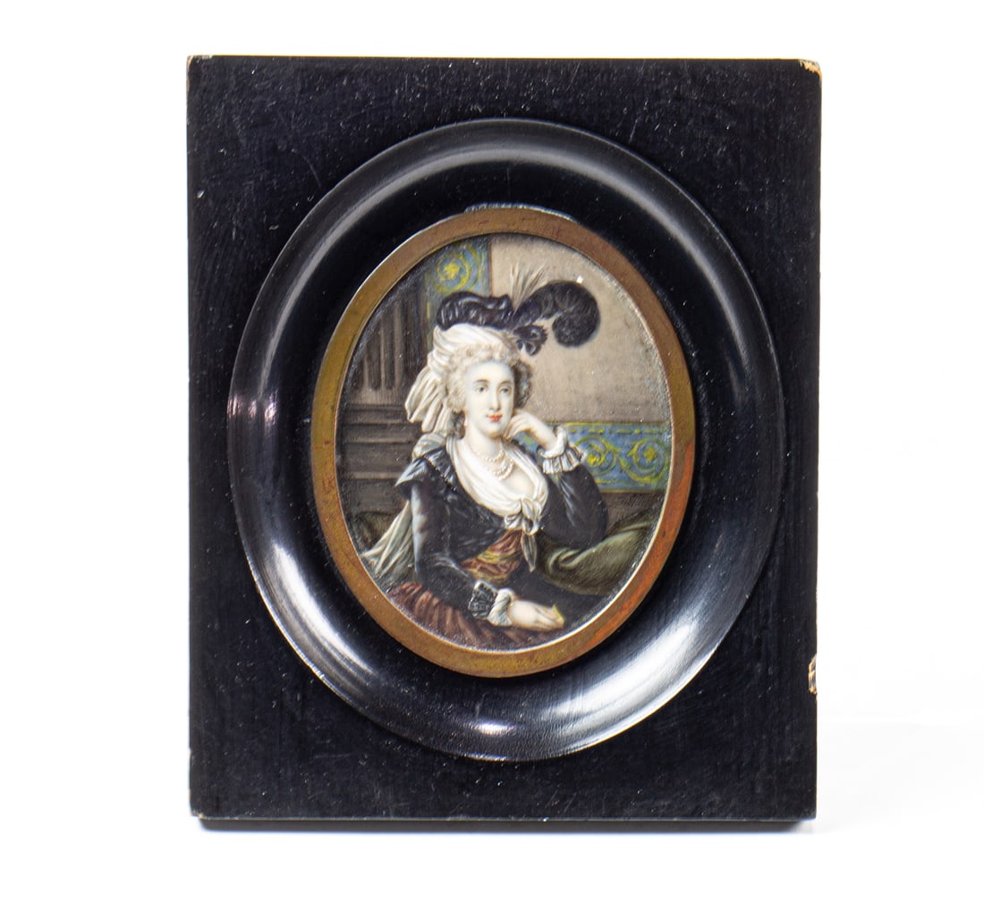 An Italian miniature portrait of a woman within ebonized wood frame (1 of 1)