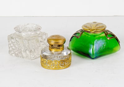 A lot of three European glass inkwells