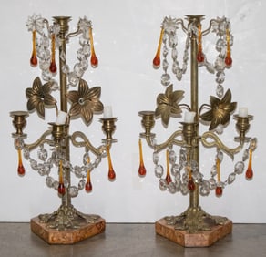 A pair of Continental three light altar candelabra