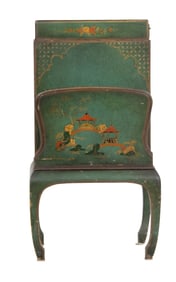 An Art Deco green painted magazine stand fashioned in the Chinoiserie taste