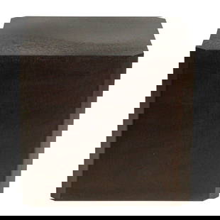A Modern patinated metal cube side table: A Modern patinated metal cube side table, of square outline with cut corners, unmarked, 20"h x 21.75"w x 21.75"d