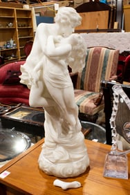 An Italian alabster sculpture of Eros and Dawn, height overall 30"h
