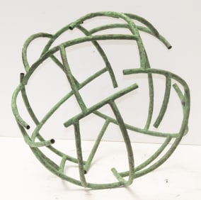 A Large copper tubular garden sphere