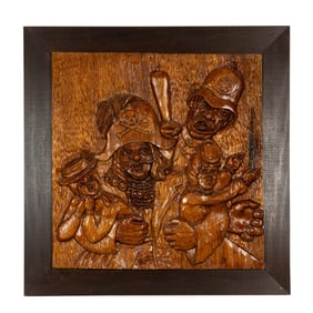 A Folk Art carved wood relief plaque from The Pirates of Penzance by Gilbert and Sullivan