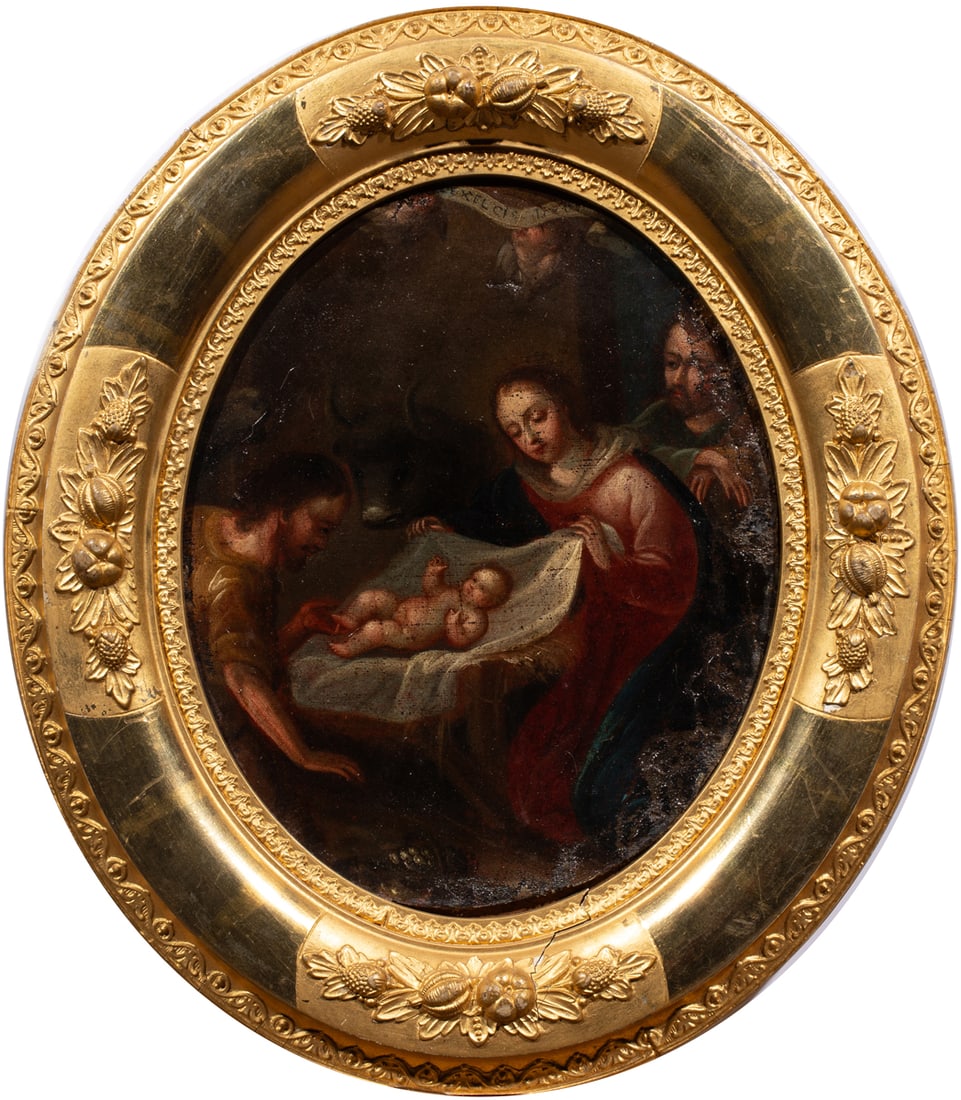 Painting, Follower of Carlo Dolci: Follower of Carlo Dolci (Italian, 1616-1686), Madonna of the Veil, oil on canvas, unsigned, overall (with frame): 14"h x 12"w