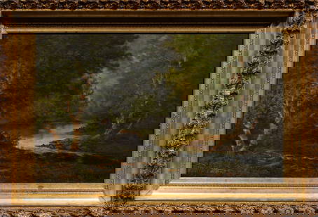 Painting, After William Keith: After William Keith (Scottish/American 1838-1911) Trees and brook, oil on canvas, bears signature lower right, overall (with frame): 16.5"h x 24"w