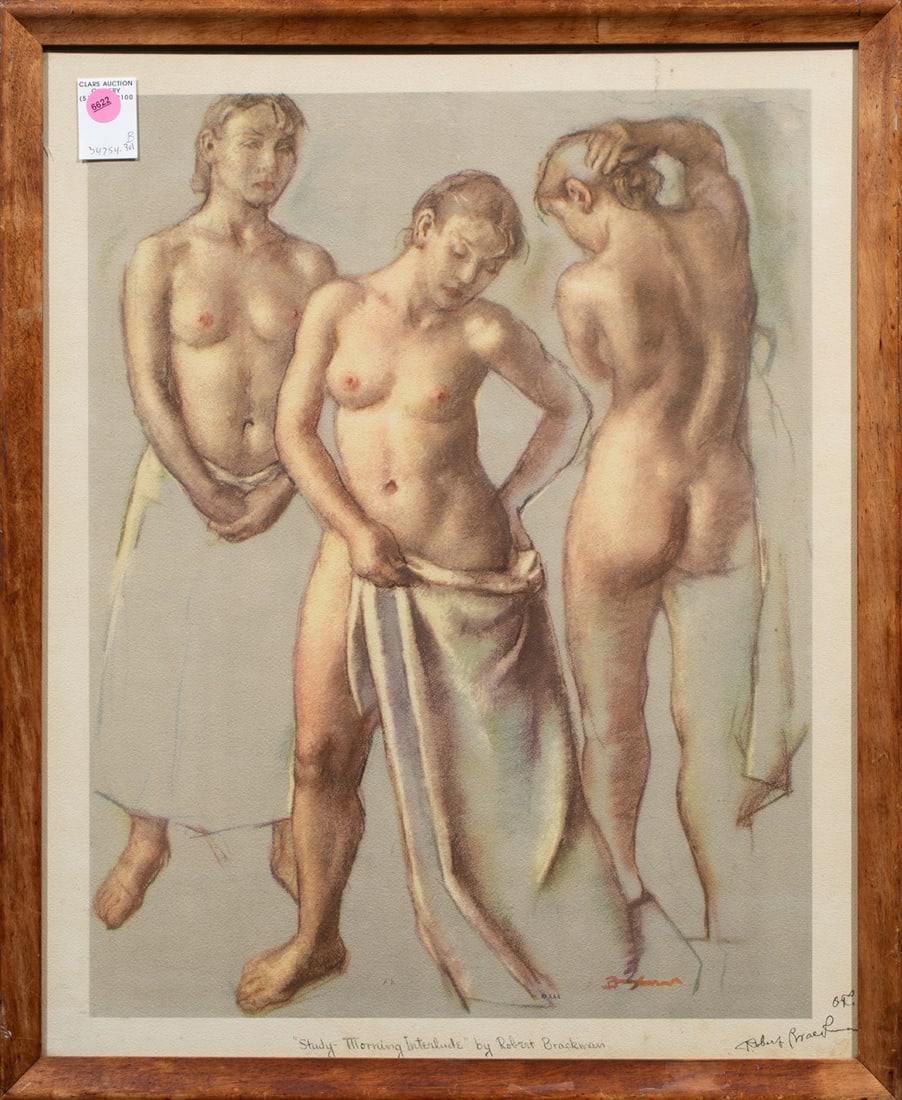 Print, Robert Brackman: Robert Brackman (American, 1898-1980), "Study-Morning Interlude," offset lithograph, pen signed lower right, overall (with frame): 24"h x 19"w
