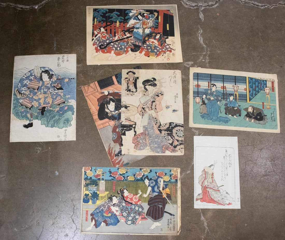 Collection of Japanese woodblock prints: Collection of Japanese woodblock prints. 14"h x 10"w of the largest.