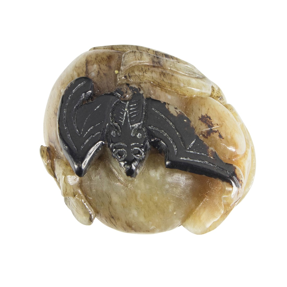 A Chinese black and celadon jade peach toggle (1 of 2)