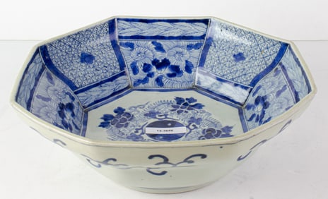 A Japanese Arita blue and white octagonal bowl