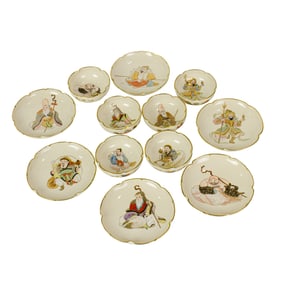 (set of 6) Japanese Satsuma 'Immortal' teacups and sauce dishes