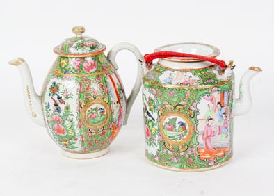 (lot of 2) Chinese canton rose medallion teapots