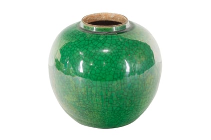 A Chinese green crackle glazed jar