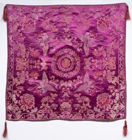 A Chinese purple ground brocade tablecloth
