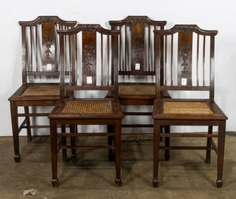 (lot of 4) Chinese hardwood chairs with rattan seats