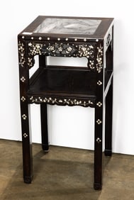 A Chinese mother of pearl and marble inlaid stand