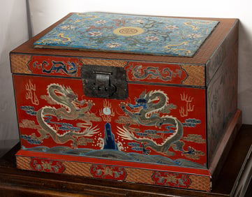 A Chinese red laquered 'dragon' chest