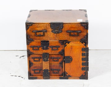 A Japanese keyaki and mixed wood tansu