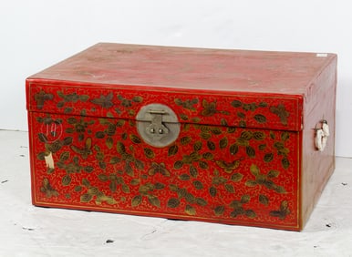 A Chinese red painted trunk