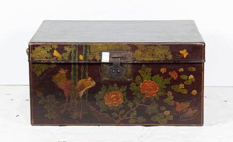 A Chinese leather wedding chest