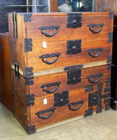 A Japanese two-section kiri-wood tansu
